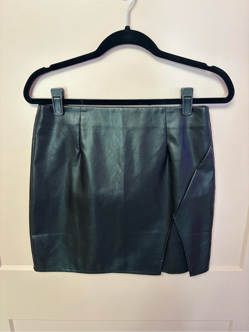 Y2K Black Mini Skirt Faux Leather with Slit Festival Lulus